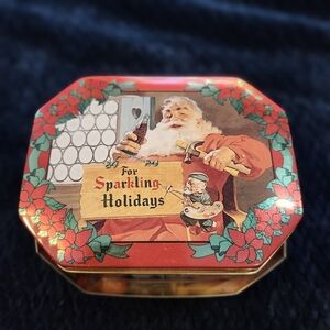 Collectible Coca Cola Santa Holiday Tin - Red and Green